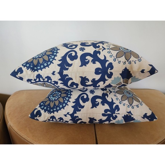 Premier Prints Throw Pillow Covers 20x20 Navy Blue Medallion Zippered Pair NEW - Picture 6 of 16